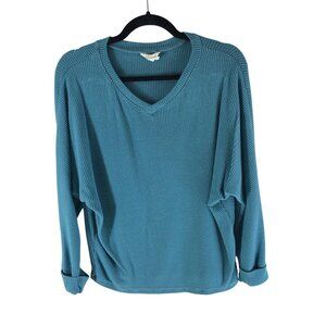 Caslon Blue Ribbed V-Neck Long Sleeve Top Dolman Sleeve Womens Size S